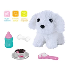WHITE PLUSH DOG WITH FOOD SET