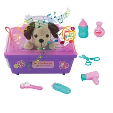 BROWN PLUSH DOG WITH PET SALON SET