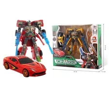 TRANSFORMATIVE CAR W / LIGHT, MUSIC, INCLUDED BATTERY, RED/YELLOW