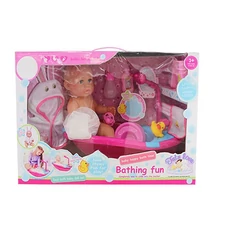 14 INCH BATHING BABY DOLL TOY WITH WATER SPRAY BATH TUB