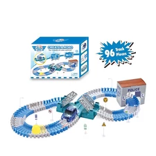 96 PCS TRACK W/1 CAR W/5 LED LIGHT + 1 POLICE STATION + 1 BALL + 1 ACTIVE SUSPENSION BRIDGE + 1 ROAD SIGN SET-A