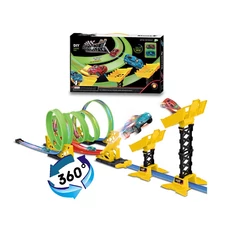 GLOW IN THE DARK RAIL W / PULL BACK CAR, 47 PCS