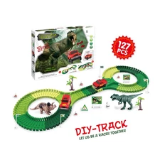 108 PCS DINOSAUR RAIL W / ELECTRIC CAR 1 PCS + 2 PCS RACK + 2 PCS DINOSAUR + 2 PCS TREE + 12 PCS ROAD SIGN