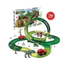 146 PCS 360°DINOSAUR RAIL (INCLUDED 1 PCS ELECTRIC CAR + 120 PCS RAIL + 2 PCS CAR + 2 PCS DINOSAUR + 2PCS TREE + 12 PCS ROAD SIGN)