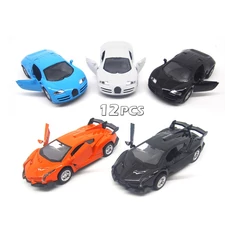 1:32 PULL BACK METAL LAMBORGHINI + BUGATTI CAR MODEL W / SOUND, LIGHT, 4 COLOR (BLACK/ORANGE/BLUE/ WHITE), 2 ASST MIXED