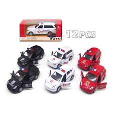 1:32 PULL BACK METAL LAND ROVER + PORSCHE POLICE CAR MODEL W / IC + OPEN THE DOOR, 3 COLOR (BLACK/WHITE/RED), 3 ASST MIXED