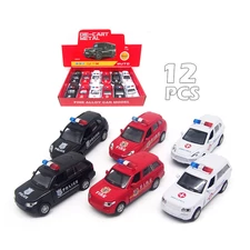 1:32 PULL BACK METAL LAND ROVER + PORSCHE POLICE CAR MODEL W IC, BLACK/WHITE/RED 3 COLOR - 2 ASST MIXED, 12 PCS/BOX