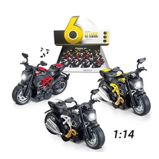1:14 PULL BACK METAL MOTORCYCLE W / LIGHT, MUSIC, 3 COLOR MIXED (WHITE/RED/YELLOW), 12 PCS/BOX