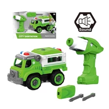 DIY B/O CITY SANITATION BUILDING BLOCKS CAR W/SOUND, 31 PCS
