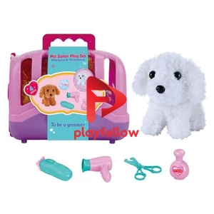 WHITE PLUSH DOG WITH PET SALON SET