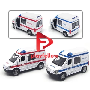 1:32 PULL BACK METAL POLICE CAR W / OPEN THE DOOR + MEDICAL CAR W / LIGHT, MUSIC, 2 ASST MIXED, 12 PCS/BOX