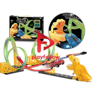 GLOW IN THE DARK RAIL W / PULL BACK CAR, 30 PCS