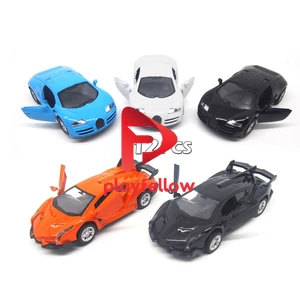 1:32 PULL BACK METAL LAMBORGHINI + BUGATTI CAR MODEL W / SOUND, LIGHT, 4 COLOR (BLACK/ORANGE/BLUE/ WHITE), 2 ASST MIXED