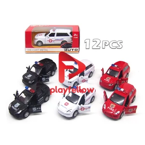 1:32 PULL BACK METAL LAND ROVER + PORSCHE POLICE CAR MODEL W / IC + OPEN THE DOOR, 3 COLOR (BLACK/WHITE/RED), 3 ASST MIXED