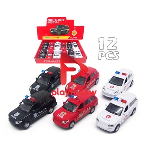 1:32 PULL BACK METAL LAND ROVER + PORSCHE POLICE CAR MODEL W IC, BLACK/WHITE/RED 3 COLOR - 2 ASST MIXED, 12 PCS/BOX