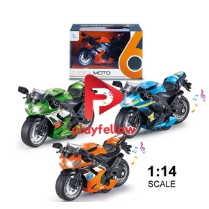 1:14 PULL BACK METAL MOTORCYCLE W / LIGHT, MUSIC, 3 COLOR MIXED (GREEN/ORANGE/BLUE)