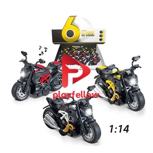 1:14 PULL BACK METAL MOTORCYCLE W / LIGHT, MUSIC, 3 COLOR MIXED (WHITE/RED/YELLOW), 12 PCS/BOX