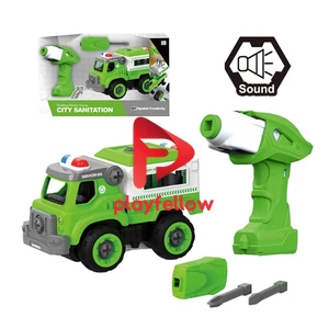 DIY B/O CITY SANITATION BUILDING BLOCKS CAR W/SOUND, 31 PCS